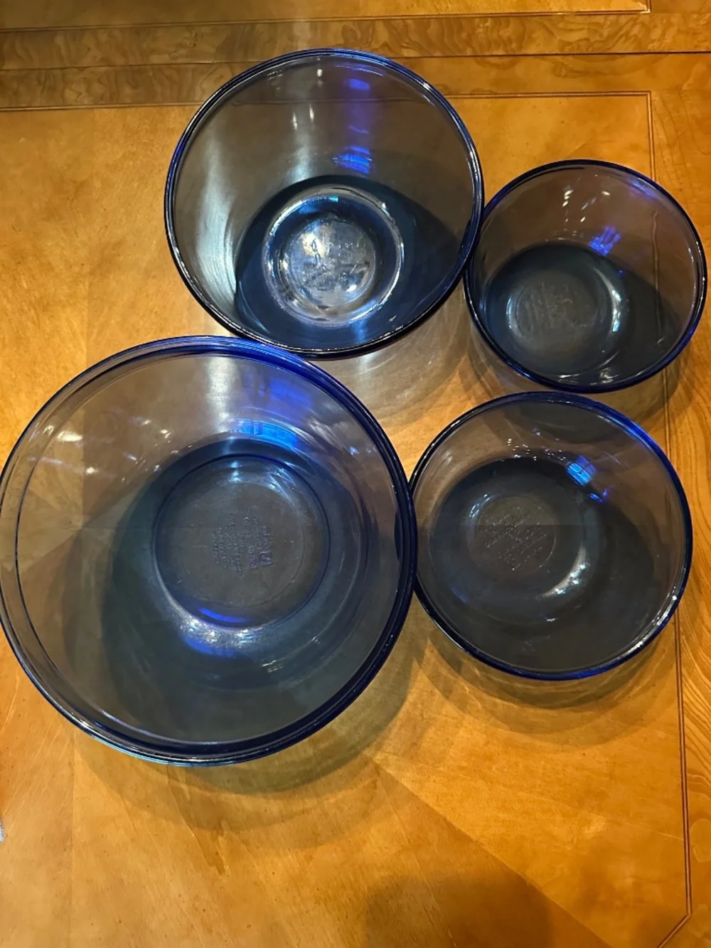 4 Vintage Anchor Hocking Blue Glass Nesting Bowl Set 4pc Rare 4 qt Bowl
